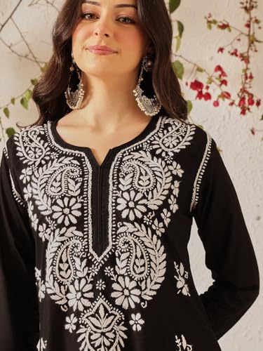 Image of Ada Hand Embroidered Lucknowi Chikankari Cotton Kurta Kurti for Women A411191
