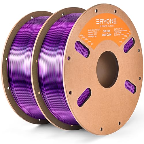 Image of ERYONE Silk Dual Color PLA Filament 3D Printer 1.75mm + /- 0.03mm, Bicolor Filament Two Tone PLA Bundle 2KG Cardboard Spool, Black Purple