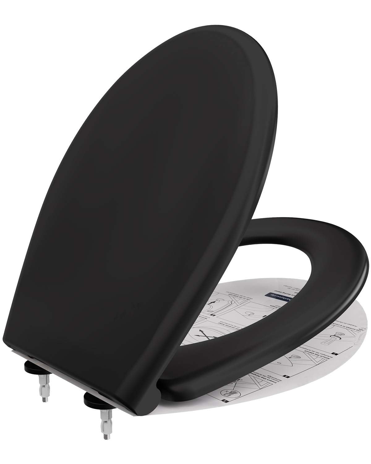 ANYCEE Tavoletta WC con Chiusura Ammortizzata, Copriwater Universali in Duroplast, Coperchio Water con Antibatterico, Asse WC O Forma, Sedile WC con Sgancio Rapido, Rapido Montaggio, Nero