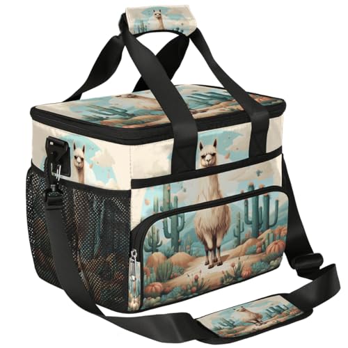 Alpaca Insulated Picnic Backpack Lunch Box for Women Men Picnic Basket Tote Lunch Bag Picnic Bag Portable Lunch Bags for Picnic, Beach, Work, Trip,Office, Camp Cactus Alpaca