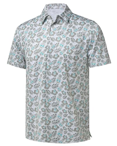 Image of Golf Shirts for Men - Dry Fit Moisture Wicking Short Sleeve Performance Sport Casual Striped Collared Mens Polo Shirt