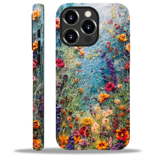ZHEGAILIAN Case for iPhone 14 Pro Max,Embroidered Wildflowers for 2 in 1 Hard Shell + Soft Silicone,Shockproof Bumper Drop Protective Case for iPhone 14 Pro Max