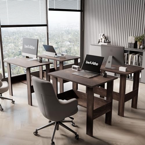 Image of beAAtho Spectrum Desk - Multipurpose Workstation for Home, Office, or Study, Engineered Wood with Large Spacious Top, Open Shelf Storage, Durable & Tested for Strength, Easy to Assemble.(Brown)(DIY)