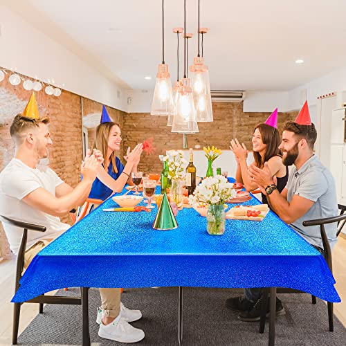 Image of 1 pcs Royal Blue Holographic Party Tablecloth 40 inch x 108 inch Iridescence Plastic Table Cloth Navy Blue Sparkly Table Covers for Graduation 4th of July Birthday Winter Christmas Party Decoration