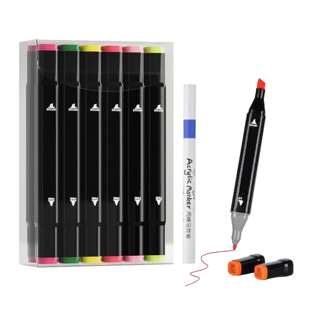 Corslet 13 Pcs Marker Colour Set 12 Pc Dual Tip Alcohol Markers Set with Random 1 Pc Acrylic Marker Stationary Set Sketch Pen Set for Kids Alcoholic Markers Set for Calligraphy Drawing & Sketching