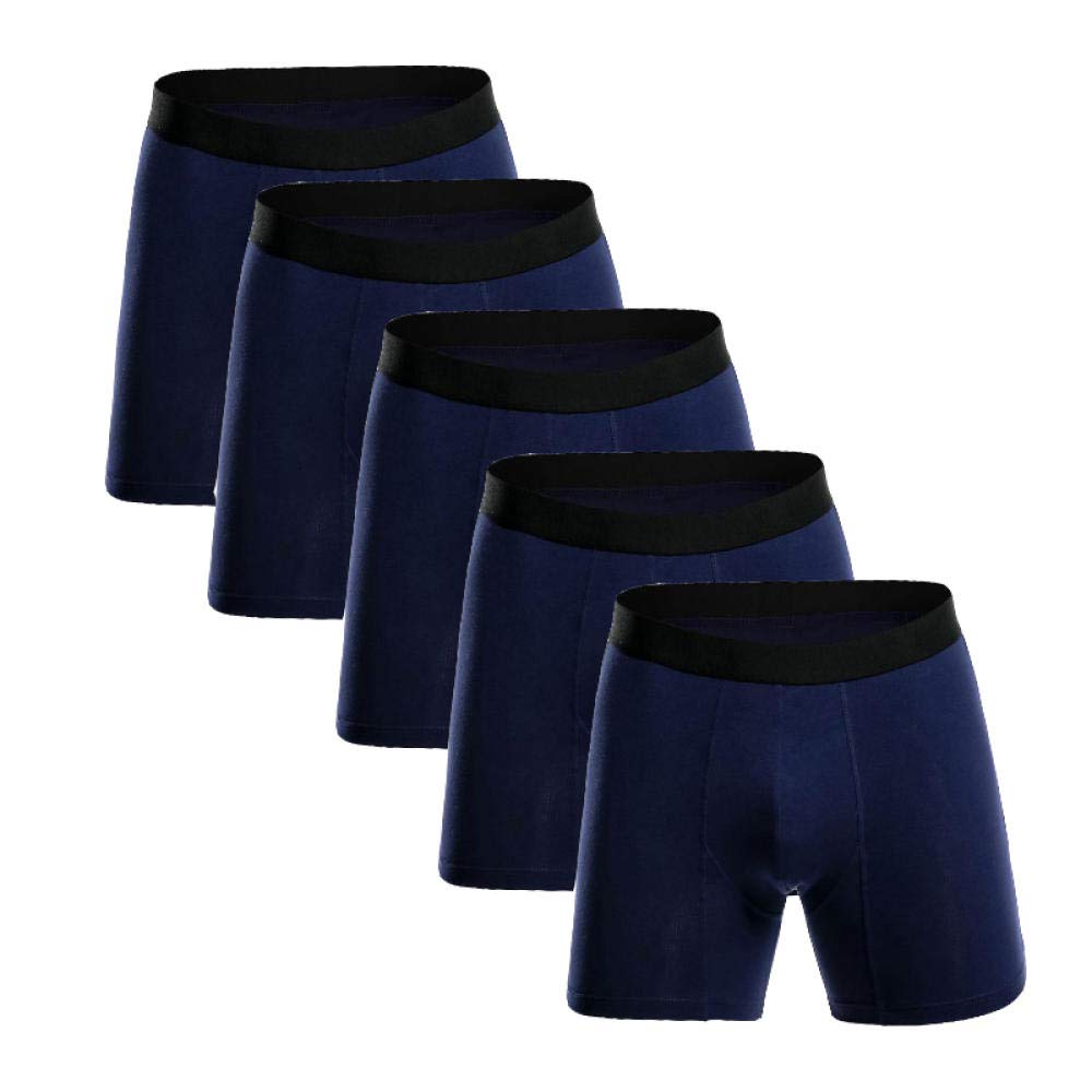 Calzoncillos Hombre Boxer Algodón Piernas largas Hombres Boxers Ropa Interior Soft Boxer (Pack de 6)-Azul 5pcs_SG