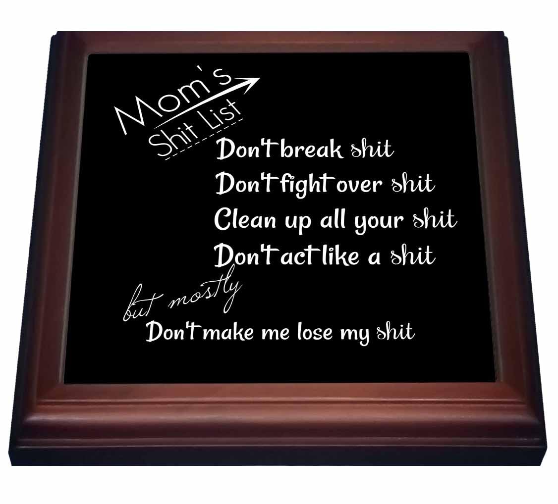3dRose Moms Shit List with Black Background Trivet with Tile, 8
