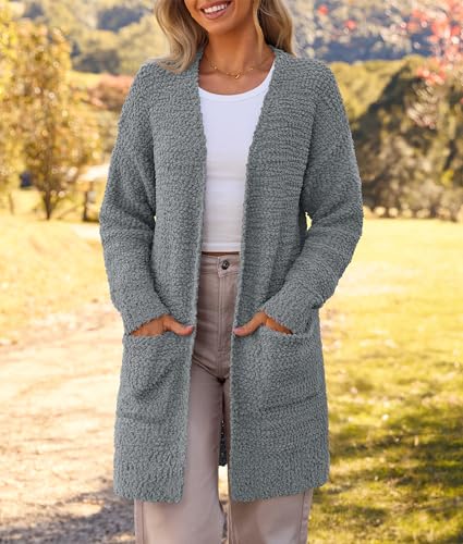 Image of MEROKEETY Women's Long Sleeve Soft Chunky Knit Sweater Open Front Cardigans Outwear Coat