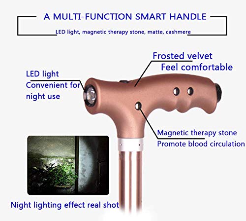 Bastones Plegables con luz LED, muletas de Piedra de Terapia magnética Ajustables mejoradas para Artritis lesionada de Edad Avanzada, bastón con Base giratoria de 3 Patas (Color: marrón)