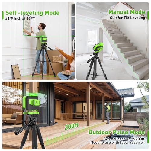 Image of Huepar Laser Level 4x360 Self Leveling with 50 inch Tall Tripod, 4D Green Cross Line Lazer Leveler Tool with Outdoor Pulse Mode, 16 Lines Great for Tiling, Ceiling, Wall Work & DIY Home Renovation