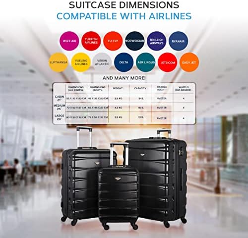 Flight Knight Lightweight 4 Wheel ABS Hard Case Suitcases Cabin & Hold Luggage Options Approved For Over 100 Airlines Including easyJet, British Airways, RyanAir, Virgin Atlantic, Emirates & Many More