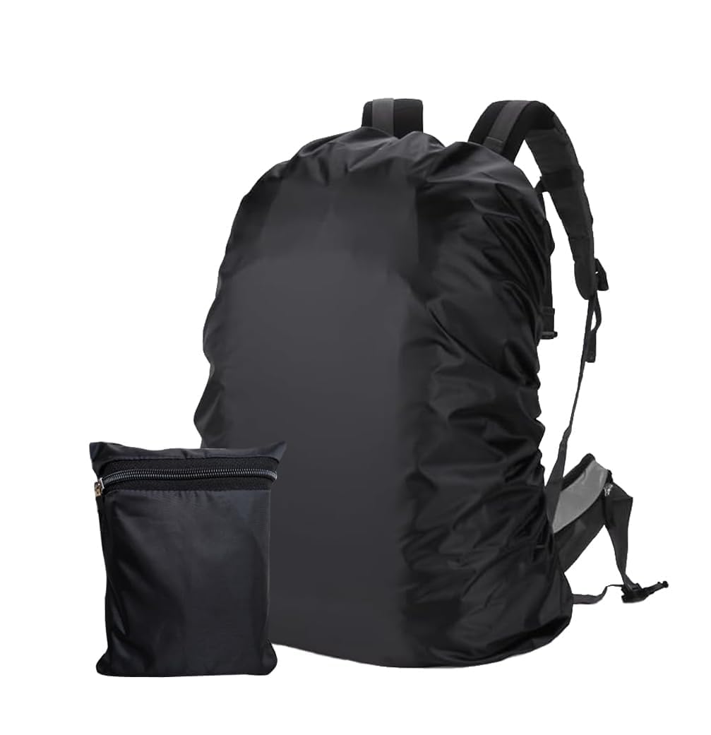 Rain Cover for Backpack Full Waterproof & Dustproof, Upto Bag Rain Cover with Elastic Fixing Buckle & Small Storage Pouch, Laptop Bag Cover for Trekking Travel College Office, Black-image-8