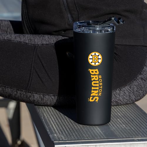 Image of Rico Industries NHL Hockey Boston Bruins Standard Black 24oz Stainless Steel Tumbler with Lid and Dual Functioning Lid