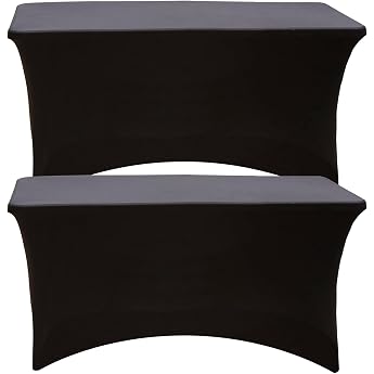 Spandex Tablecloth, 2 Pack Fitted Washable and Wrinkle Resistant Stretchy Rectangular Patio Table Cover for Party DJ Trade Sh