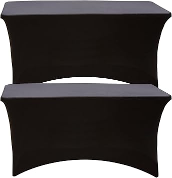 Spandex Tablecloth 2 Pack [4FT, Black] Tight, Fitted, Washable & Wrinkle Resistant Stretchable Rectangular Patio Cover Party Dj Tradeshows Banquet Weddings Cocktail [[48Lx30Wx30H] ] Inches
