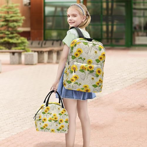 Sac à dos d'école tournesols avec boîte à déjeuner pour enfant - 6