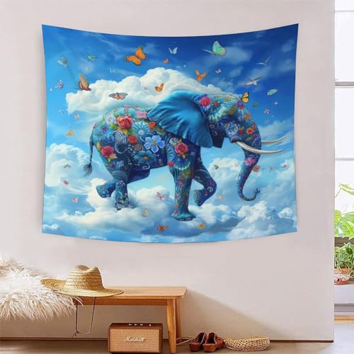 Tapisserie éléphants 3D grand format 180x230cm pour décoration murale de salon