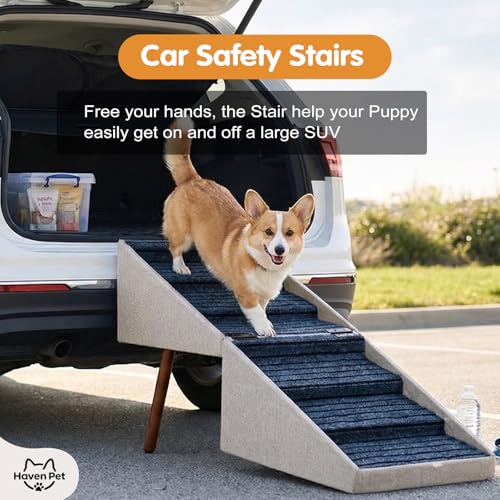 Image of Dog Stairs for High Bed,2-in-1 Ottoman Dog Stairs,21 Inch Working Height, 6 Steps and Non-Slip Design for Large Dogs,Wooden Pet Furniture(Beige XXL 21.6 inch H)