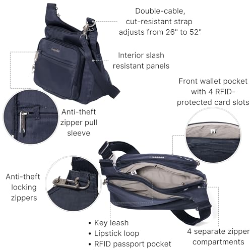 Image of Baggallini Securtex Anti-theft Crossover Crossbody Bag 11 inchw X 8.5 inchh, Rfid, Built-in Wallet, Locking Zippers