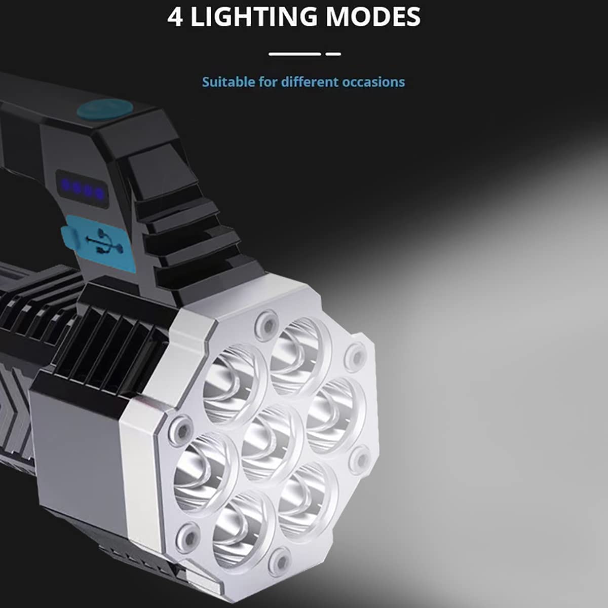 SYOSI Super Bright LED Torch, Handheld Rechargeable LED Flashlight, Camping Lantern, Searchlight with Handle, for Camping Hunting Hiking, Black