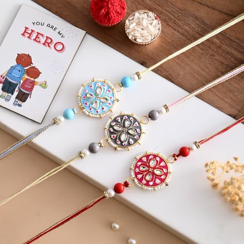ascension Unisex Adult Set of 3 Rakhi Combo for Brother Bhaiya Bhabhi Rakhis for Brother Raksha Bandhan Gift for Brother Sister Rakhi with You are My Hero Fridge Magnet & Roli Tilak (Multicolor) (B0D78PMZCC) Amazon Price History, Amazon Price Tracker