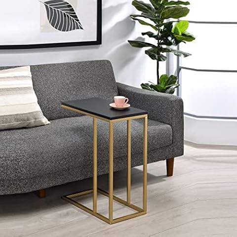 Kings Brand Furniture - Snack Side End Accent C Table, Coffee Laptop Stand, Gold/Black Cover