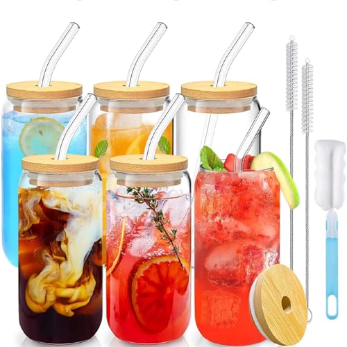 Consejos para Comprar Juego con vasos los preferidos por los clientes. 43 VASA NAMA Juego de 6 Vasos de Vidrio, Vasos con Forma de Lata de 16 Onzas con Tapas, Café Helado, Cóctel, vasos para Cerveza para Cóctel Bebidas, Batidos, Jugos, Cerveza (6)