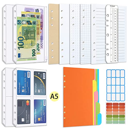 COPSD A5-NachfüLlpapier, A5-Flipchart-Papier Mit 6 LöChern, Haushaltskarten, ReißVerschlusstaschen, TrennbläTter, Lineale, Haftnotizen Usw. FüR 6-Ring-Flipchart-NotizbüCher, Skizzen, Zeichnungen Usw Cover