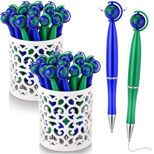 Supervitae 50 Pcs Globe Earth Pens Novelty Eco World Map Green Blue Ballpoint Pen 1 mm Black Gel Ink for Travel Souvenir Party Favor Earth Day Gift Student Reward Teacher Desk Decor Office Supply