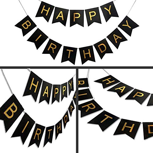 Image of Party Propz Black and Gold Happy Birthday Banner Decoration,Happy Birthday Banner for Boys, Bunting Banner (Cardstock)