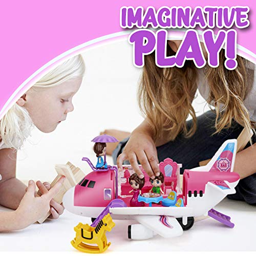 Liberty Imports Pink Airplane Toy Private Jet Transport Cargo Vehicle - Big Large Aircraft Plane With Figures And Beauty Accessories Pretend Playset For Toddler Girls #TOP2