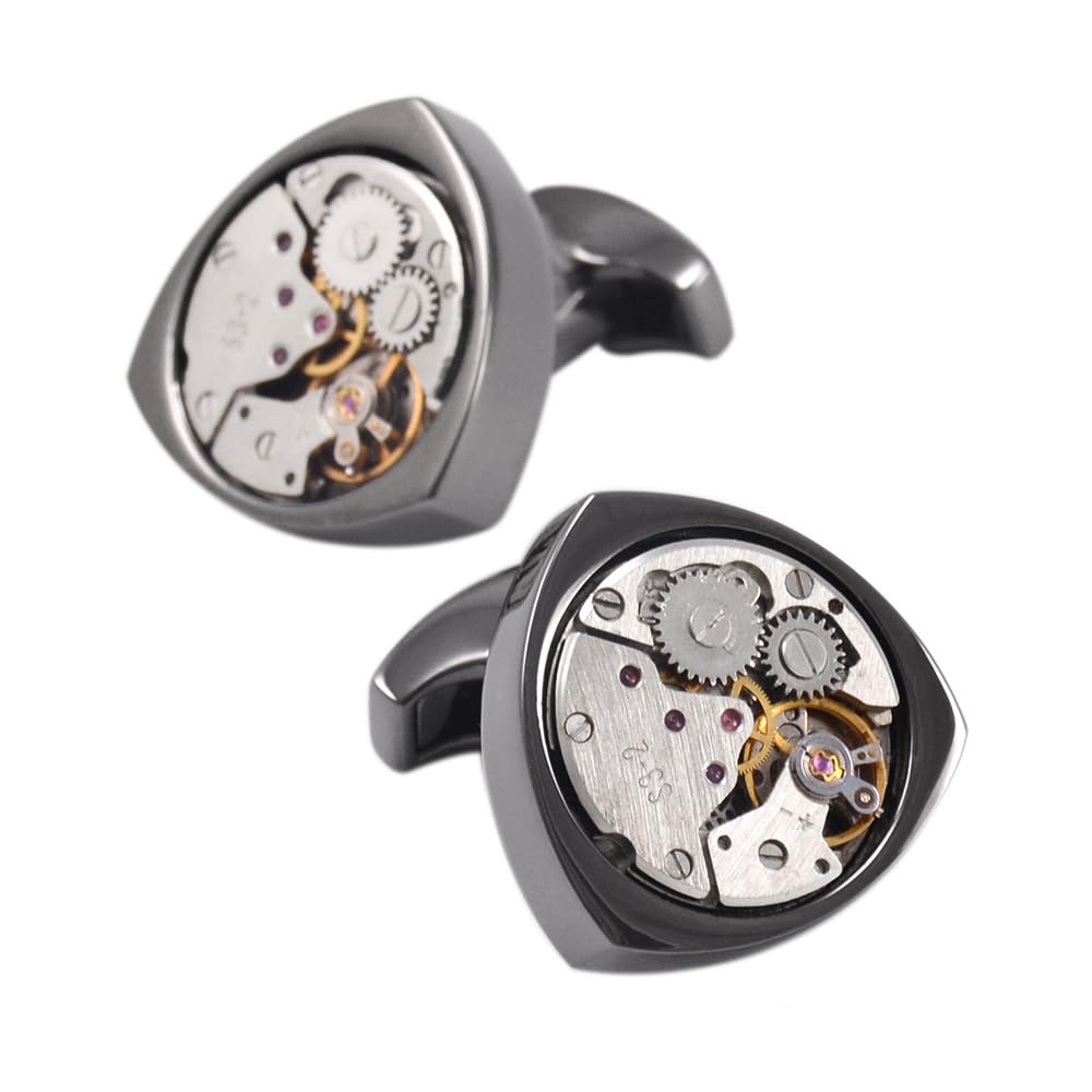joyería Camisas Gemelos para Hombre Marca Negro Reloj Movimiento eslabones de puños mecánicos Botones Masculino Invitados