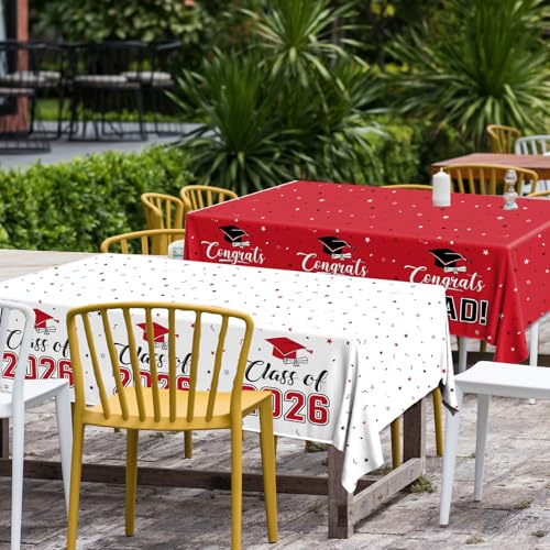 Image of 2026 Graduation Decorations,Congrats Grad Tablecloth 2pcs White Red Class of 2026 Table Covers Rectangle for Graduation Party Supplies,108x54inch(Red)