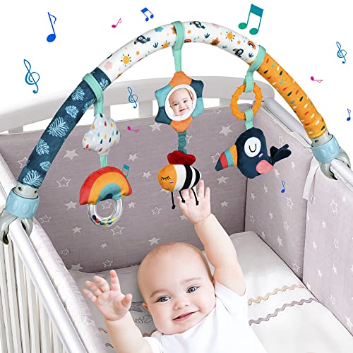 Image of Baby Stroller Arch Toys, Mobile for Bassinet Crib, Detachable Activity Musical Animal Arch Toys with Rattles BB Squeaker Teether (Sky)