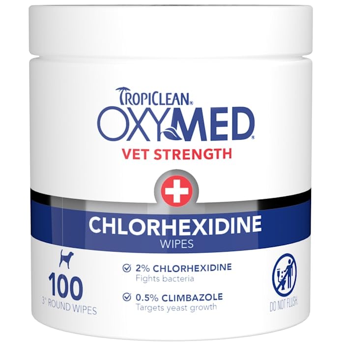 TropiClean OxyMed Chlorhexidine Dog Wipes, Gentle & Effective, 100ct