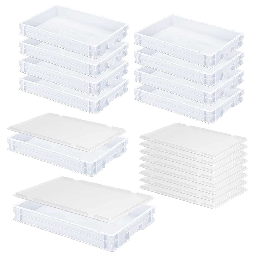 BRB Lot de 10 boîtes de fermentation/boîtes Euro avec couvercle, 600 x 400 x 75 mm, blanches