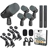 happymusic M7 Wired Drum Microphone Kit,7-Piece Full Metal Dynamic Mic-Kick Bass Snare and Cymbals,Use for Drums Vocal Other Instrument Complete with Thread Clip Inserts Mics Holders,Carrying Case