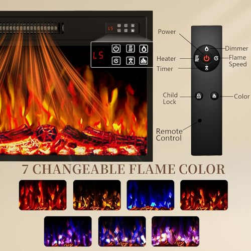 Image of Waleaf 70 inch Fluted Fireplace TV Stand with 23 inch Electric Fireplace for TVs Up to 80 inch, Entertainment Center with Sliding Door, Curved Profile Design, Wood Console for Living Room, Black