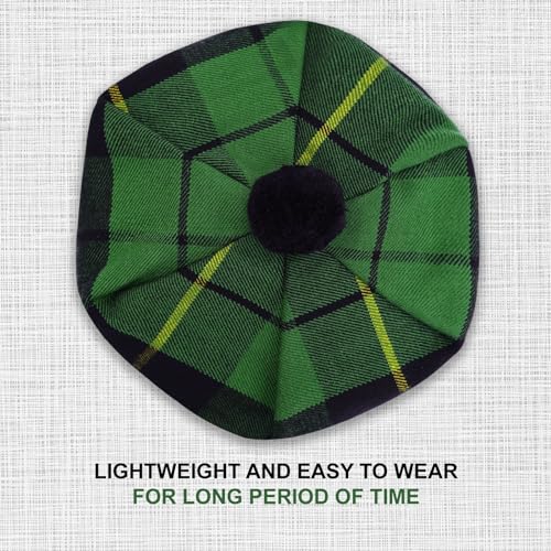 Image of Scottish Tam O' Shanter Hat Tartan Bonnet Pom Pom Wool Flat Cap One Size