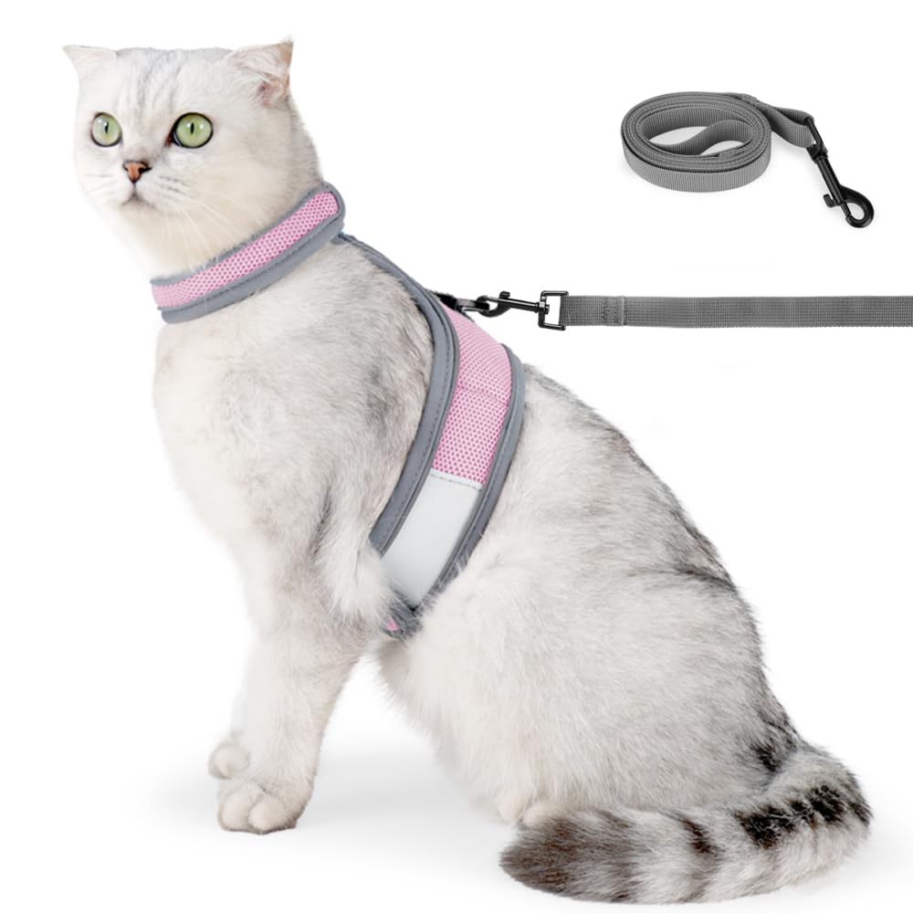 Cat Harness Leash Set,Reflective Cat Mesh Jacket with Metal D-Shape Buckle for Cats Walking Jogging Training Activities