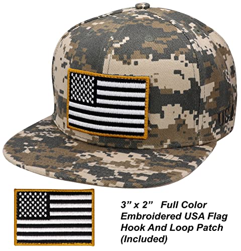 Image of Antourage American Flag Unisex Baseball Hat for Men and Women | USA Flag Mesh Snapback Flat Visor Cap + 2 Patriotic Patches