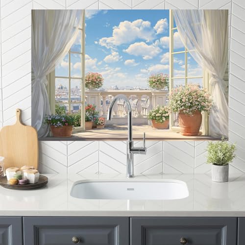 Image of Paris Balcony Kitchen Backsplash Peel and Stick, 35.4x23.6 in