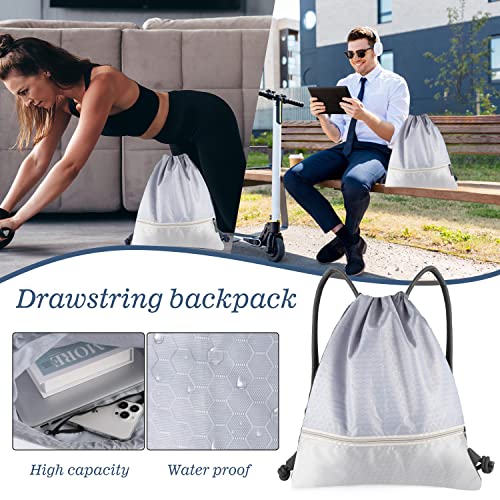 Image of Drawstring Backpack Bag, Waterproof Draw String Back Sack with Zip Pocket, Gym Drawstring Bags Swim Bag for Men Women