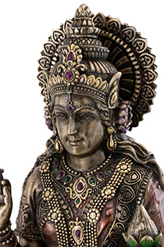 Estatua Hindu Lakshmi Sentada en Bronce 12.5 Pulgadas miniatura 5