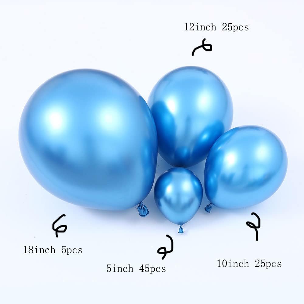 100pcs Metallic Blue Latex Balloons Various Sizes Chrome Balloon 18/12/10/5 inch Helium Balloon Perfect for Birthday Valentines Baby Shower Bridal Shower Wedding Anniversary Balloons (Blue) - Image 2