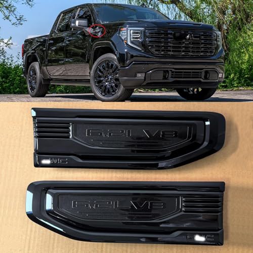 Image of 2pack OEM 2019-2026 6.2L V8 Vent Emblem Right Left 3D Nameplate Badge Replacement for Sierra 1500 86532094 85160723 (Gloss Black)