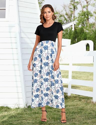 Image of Lacavocor Womens Short Sleeve Maxi Dresses Empire Waist Long Dress