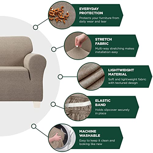 Zenna Home Sofa Slipcover, Brown Heather, Recycled Cotton – 1 Piece Couch Cover for Sofa, Fits Standard Sofas 74" to 96" – Eco-Friendly Stretch Loveseat Covers with Twil Texture – Machine Washable by Zenna Home - Image 4