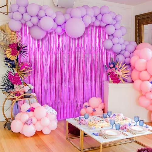 Image of 2 Pack Hot Pink Foil Fringe Curtains Streamers Party Decorations 3.3 x 8.2 ft, Tinsel Curtain Fringe Backdrop for Parties, Door Fringe Birthday Streamers, Photo Booth Backdrops, Party Decor