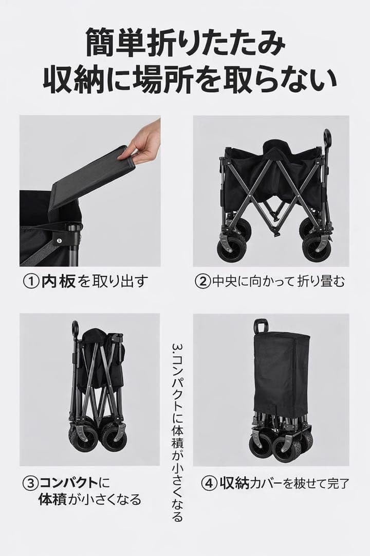 割引あり　折りたたみキャリーワゴン容量220L 耐荷重150kg　アウトドア台車 Amazon.co.jp: 折りたたみキャリーワゴン容量220L 耐荷重150kg